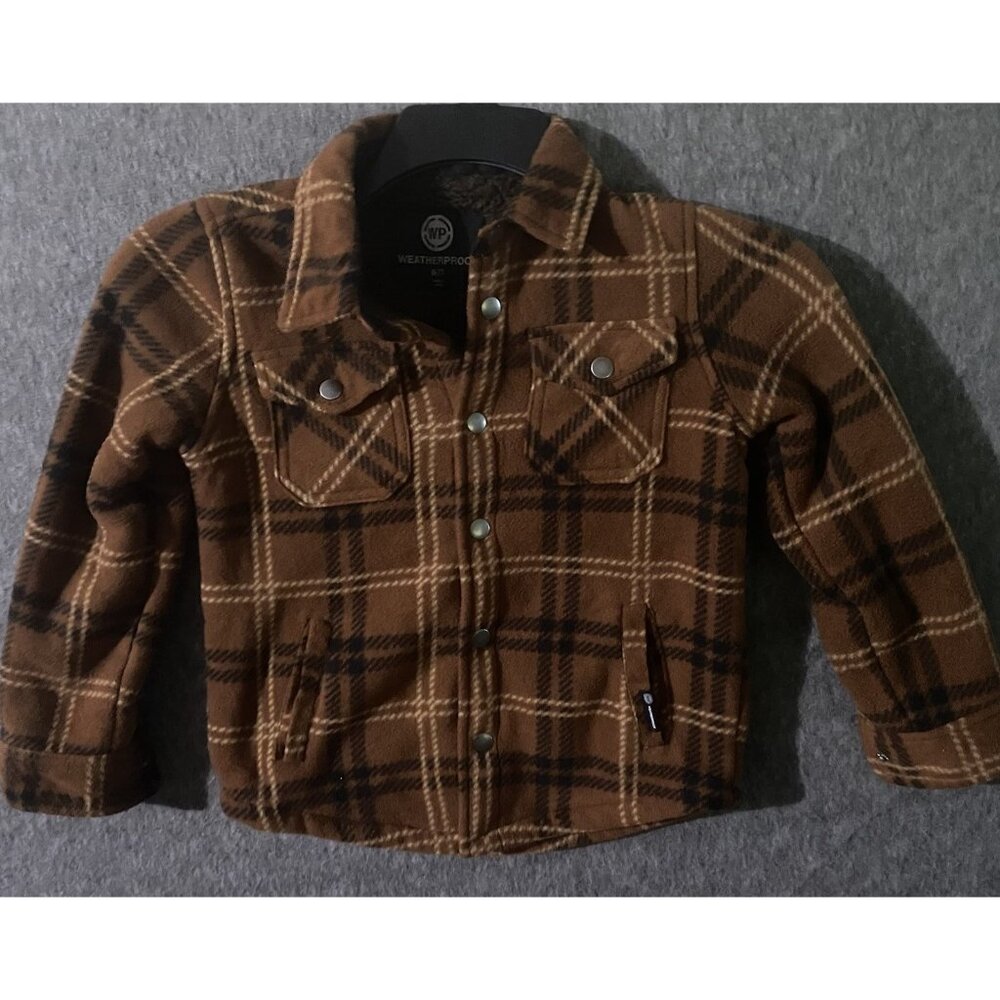 Weatherproof Jacket Boy 6/7 Windowpane Plaid Sherpa Lined Snap Flannel Shacket